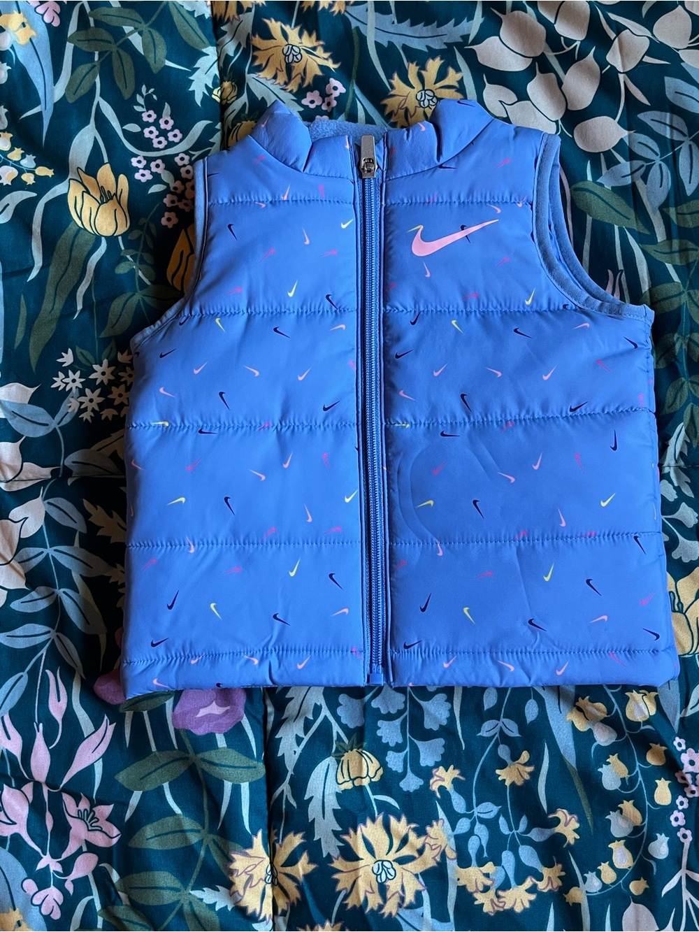 Nike Kids Purple-Blue Puffer Vest with Pink Swoosh Girls Size 12 Months